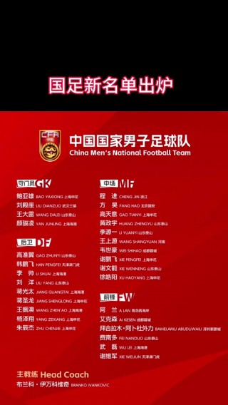 国家足球队新名单(国家足球队队员名单)